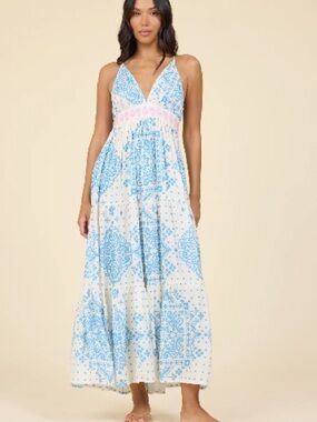 NWT Surf Gypsy Blue and White Printed Maxi Dress